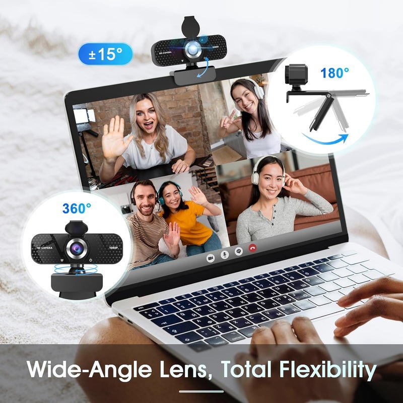 TRAUSI 1080P Webcam with Privacy Cover, Wide-Angle Lens, Noise Cancellation, Plug and Play USB Webcam for Laptop/PC/Desktop - Image 3